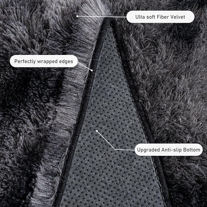 Small Area Rug, 2x3 Rug for Bedroom Shaggy Throw Rugs for Dorm Rug, Soft Tie Dyed Carpet for Kids Room, Plush Comfy Fluffy Bedside Rug for Home Decor Aesthetic, Dark Grey
