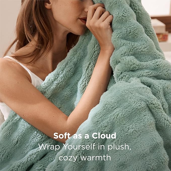 Bedsure 3D Fleece Bubble Blanket for Couch - GentleSoft Green Twin Blanket for Sofa Bed Room Decor - Luxury Soft Cozy Gifts for Kids, Lightweight, All Seasons, Sage Green, 60"×80"