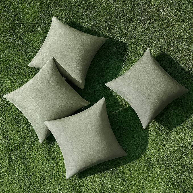 MIULEE Pack of 4 Decorative Outdoor Throw Pillow Covers Linen Waterproof Pillow Covers Spring Farmhouse Cushion Cases for Patio Garden Tent Balcony Couch Sofa 18x18 inch Gray Green