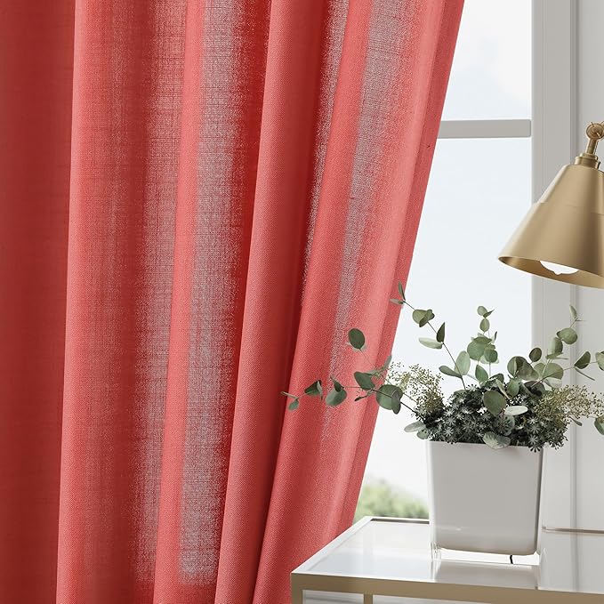 Nanspring Watermelon Red Curtains 108 Inches Long 2 Panels, Semi Sheer Back Tab Loop Pocket Large Window Curtain Extra Long Light Filtering Drapes High Ceiling Drape for Living Room 52x108