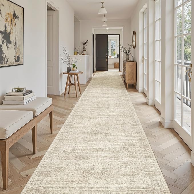 3x20 Hallway Runner Rug - Extra Long Carpet Runners for Hallways 20ft Non Slip Stain Resistant Rugs Runner for Living Room Bedroom 20 Feet Floor Carpet for Kitchen, Beige