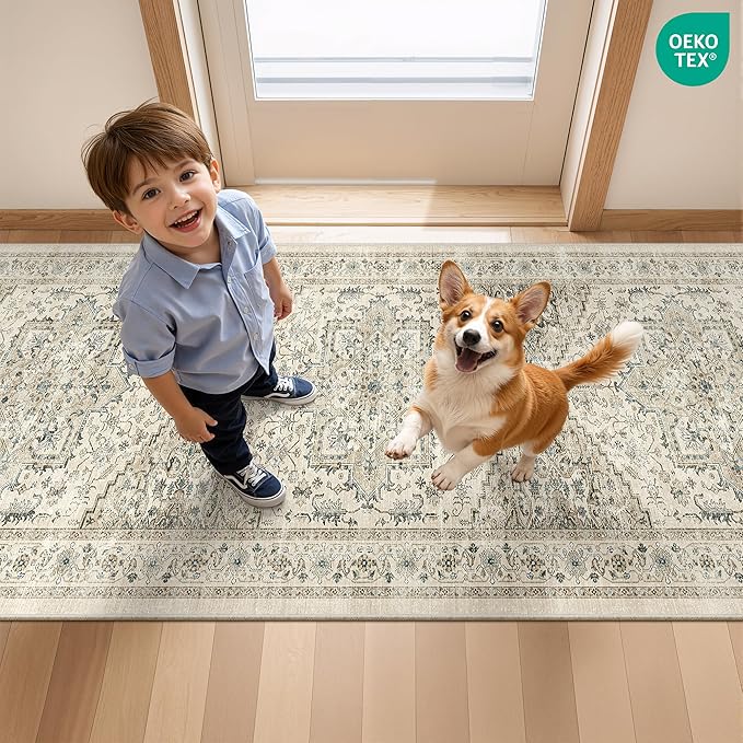 Kitchen Runner Rug Non Slip Washable 2.5x8, Soft Low Pile Entryway Rug Runners for Hallways,Carpet Runner for Living Room,Kitchen, Laundry, Bathroom(Brown/Beige,2.5'x8')