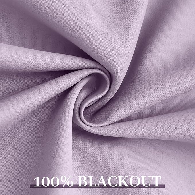 Yakamok Lilac 100% Blackout Curtains 72 Inches Long with 2 Thick Layers-Light Purple Room Darkening Thermal Insulated Window Curtain Set of 2 Panels for Bedroom Living Room 52x72 Inches,Lavender