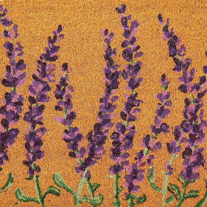 Juvale Lavender Floral Door Mat - 17 x 30 in, Purple Coir - Welcome Mat for Front Door & Entryway - Coir Doormat for Patio & Porch