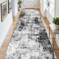 3x12 Washable Runner Rugs for Hallway: Long Abstract Runners for Entryway Bedroom - Stain and Water Resistant Rugs with Non-Slip Backing - Soft Low-Pile Carpet Black Grey