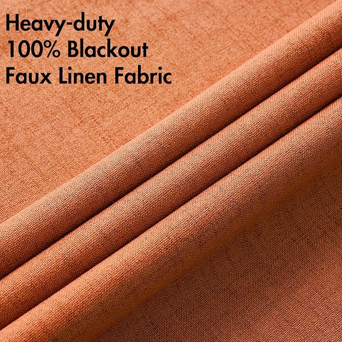 MIULEE Linen Curtains for Bedroom 100% Blackout Thermal Insulated Orange Grommet Room Darkening Curtains & Drapes Fall Decor for Living Room Nursery 52 x 90 Inch (2 Panels)