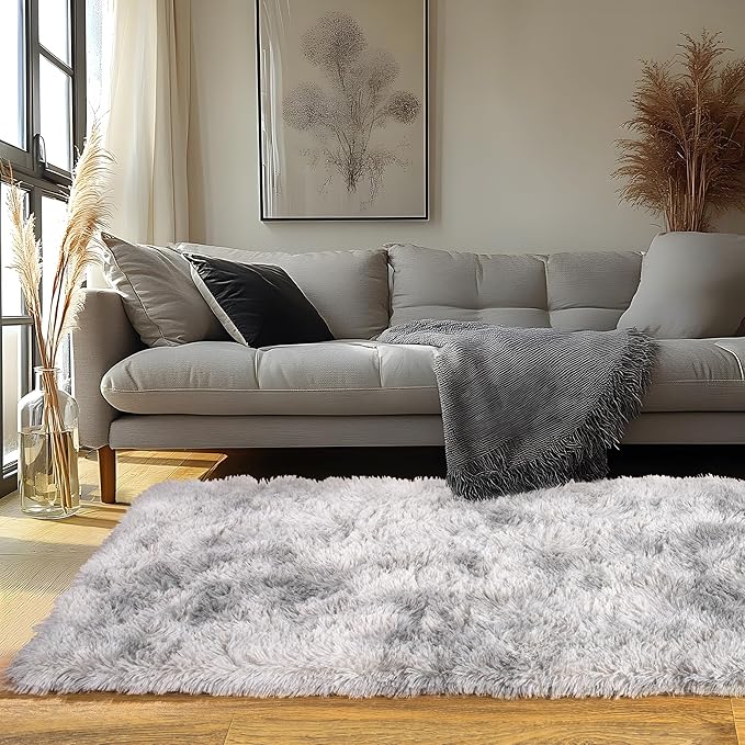 Runner Rugs for Bedroom 2x6 Rug Runners for Hallways Non Slip Soft Shag Bedside Rug, Fluffy Area Rug Throw Rugs for Living Room, Floor Carpet Runner for Nursery Kids Dorm, Light Grey