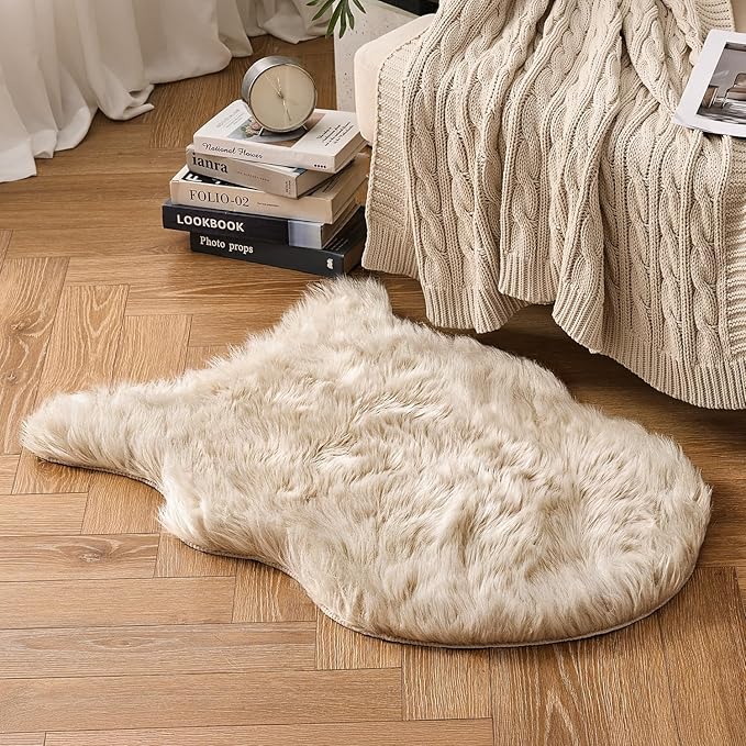 MIULEE Fluffy Rug Soft Shaggy Faux Fur Area Rug Luxury Plush Sheepskin Carpet for Bedroom Living Room Sofa Chair 2 x 3 Feet, Beige