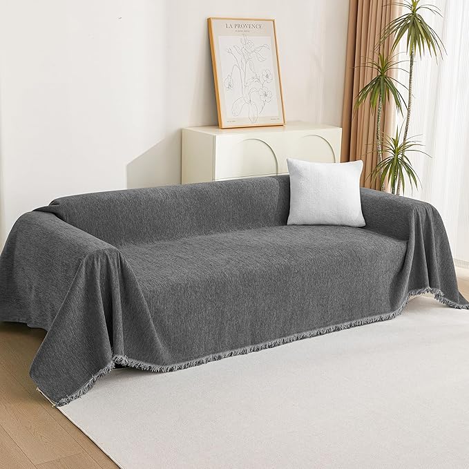 MYSKY HOME Couch Covers for 3 Cushion Couch Sofa, Sectional Couch Cover L Shape Chenille Couch Cushion Covers for Pets, Furniture Protector Cover for Dogs, Kids, 91"X150", Charcoal Gray