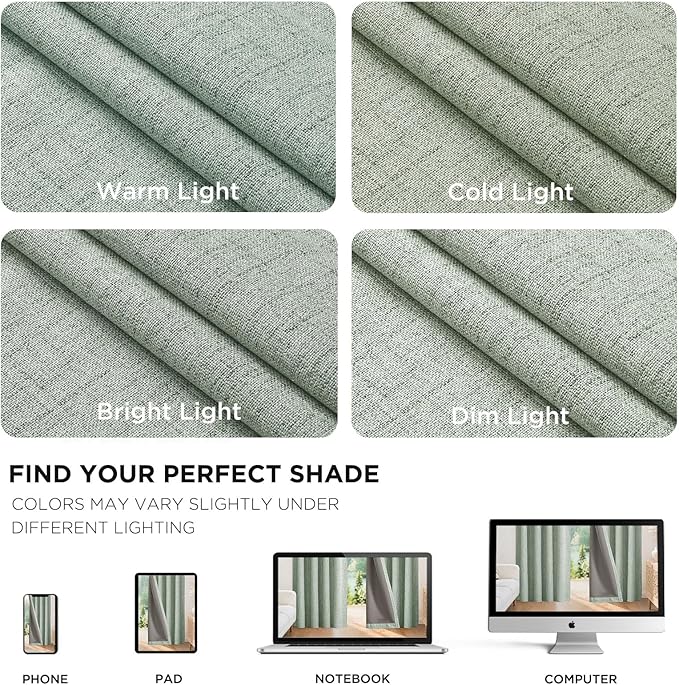 Joydeco Linen Blackout Curtains for Bedroom - 100% Light Blocking 1 Panels, Sage Green Drapes 100" W x 90" L, Thermal Insulated Room Darkening Curtains for Living Room, Rod Pocket & Back Tabs