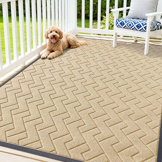 OLANLY Front Door Mat Indoor Outdoor Entrance, Waterproof All-Season, All-Weather Doormat, Sturdy Natural Rubber, Low Profile, Easy Clean Patio Porch Entryway Mat, Herringbone Brick (Beige, 71x47)