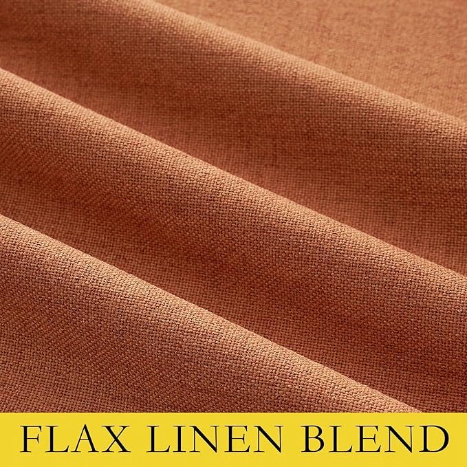 NICETOWN 100% Absolutely Blackout Linen Curtains with Thermal Insulated Liner, Terracotta, 52" Wide, 2 Panels, 90 inches Long Drapes, Grommet Retro Linen Curtains Vertical Drapes Privacy for Bedroom