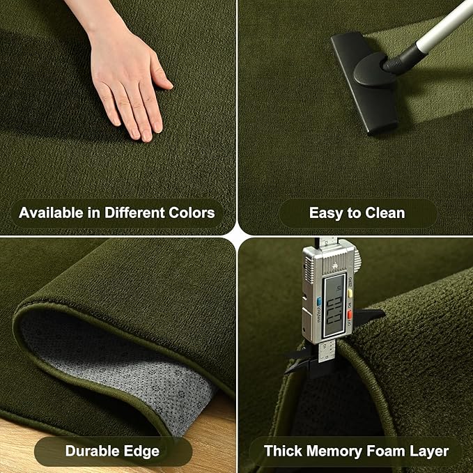 Amearea Modern Soft Hallway Runner Rug, 2x6 Fluffy Bedroom Bedside Rugs, Washable Long Runner Rugs for Hallway, Non Slip Memory Foam Rug Carpet for Entrance Kitchen Living Room Decor, Olive Green
