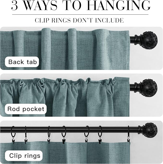 RYB HOME 100% Blackout Linen Textured Curtains 90 inches Long, Thermal Insulating Privacy Energy Saving for Bedroom Living Room Window Office Theater Baby Nursery, W 52 x L 90 in, Misty Blue, 2 Pcs
