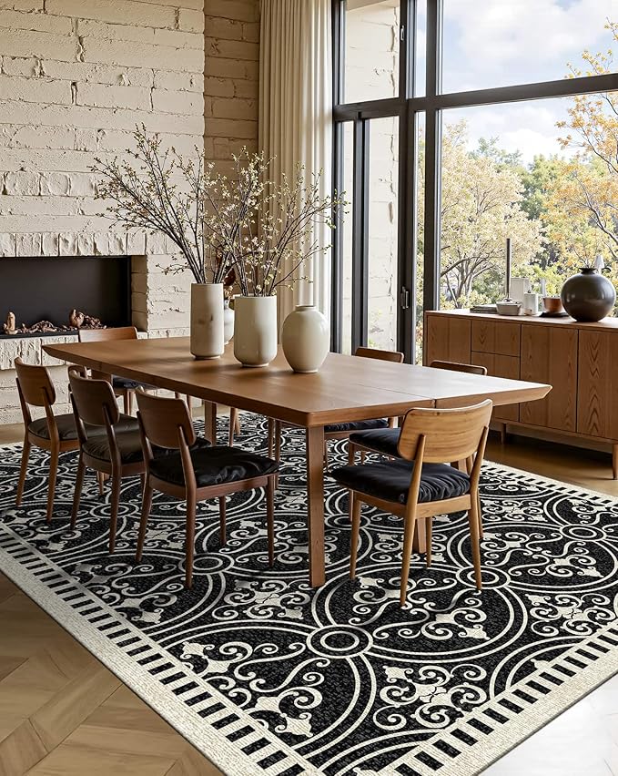 Latte&Fog 6x9 Area Rugs for Living Room Bedroom, Large Vintage Washable Rug, Boho Non Slip Low Pile Carpet for Indoor Dining Room, Office, Dorm, Classroom, Farmhouse and Home Office