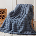 COOVA Faux Fur Throw Blanket for Couch, Cozy Soft and Fuzzy Plush Rabbit Fur Bubble Blanket for Sofa Bedroom Living Room, 50x60 Inches Cationic Dark Blue