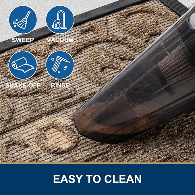Smiry Welcome Door Mat Outside Entrance, Heavy Duty Trap Dirt and Moisture Easy Clean Low Profile Patio Porch Indoor Outdoor Front Doormat for Entry, 35x23 Inch, Brown