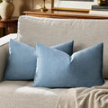 GIGIZAZA Stone Blue 12x20 Velvet Decorative Lumbar Throw Pillow Covers for Sofa Bed 2 Pack Soft Cushion Cover