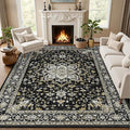 Area Rugs 10x12 Living Room Rug: Washable Rug Soft Vintage Boho Medallion Carpet Indoor Non-Slip Stain Resistant Large Carpets for Bedroom Dining Room Farmhouse Nursery Home Office Black Gold
