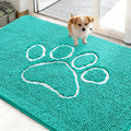 OLANLY Dog Door Mat for Muddy Paws 48x30, Paw Print Design, Absorbs Moisture and Dirt, Absorbent Non-Slip Washable Doormat, Quick Dry Chenille Mud Mat for Dogs, Entry Indoor Entryway Carpet, Teal