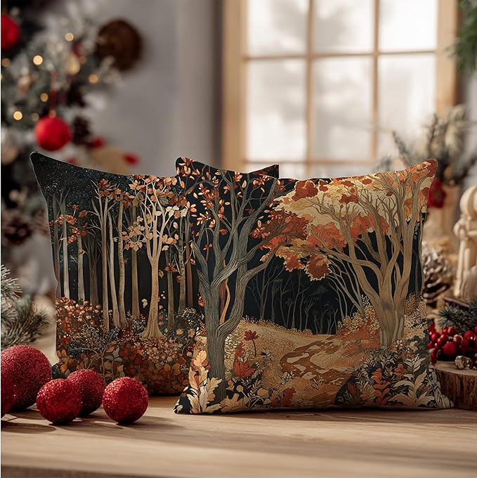 Rustic William Morris Inspired Autumn Forest Decor Throw Pillow Covers 18x18 Set of 2,Vintage Botanical Nature Decorative Throw Pillow Covers for Home Bedroom Living Room