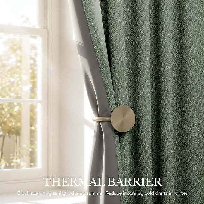 RYB HOME Forest Green 100% Blackout Linen Curtains 84 Length 52 Width, Privacy Assurd & Thermal Insulated Drapes for Bedroom/Sliding Door, Rod Pocket&Back Tab Modern Fashion Style, 2 Panels