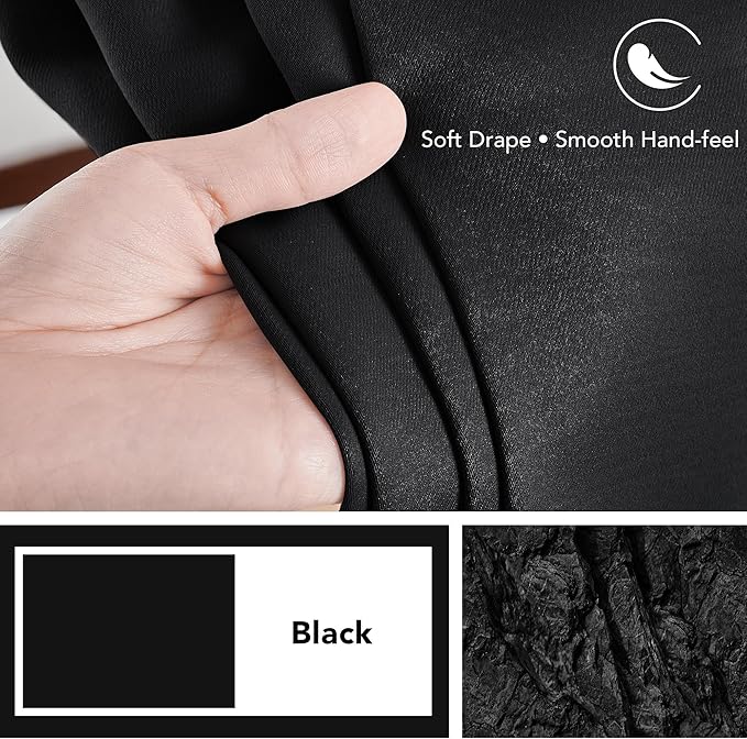 Deconovo Blackout Curtains, Thermal Insulated, W70 x L108 2 Panels, Back Tab, Machine Washable, Room-Darkening Drapes for Bedroom/Living Room Black
