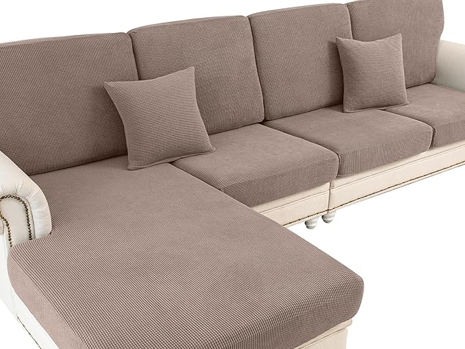 Couch Cushion Cover Seat Cushion Cover Stretch Armchair Cover Separate Sectional Sofa Slipcovers Furniture Protector(1 Piece for Seat or Sofa Backrest, Khaki)