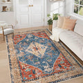Area Rug 5x7 Washable Rug, Vintage Boho Medallion Rugs Non-Slip Soft Low Pile Large Distressed Rug Indoor Retro Carpet for Living Room Bedroom Dining Room Office (TribalMedallionMulti, 5'x7')