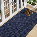 Smiry Front Door Mat Outside Entrance, Heavy Duty Sturdy Natural Rubber Doormat, Trap Dirt and Moisture, Easy Clean Low Profile Mats for Indoor Outdoor Entry, Grid Geometric (59x23, Navy Blue)