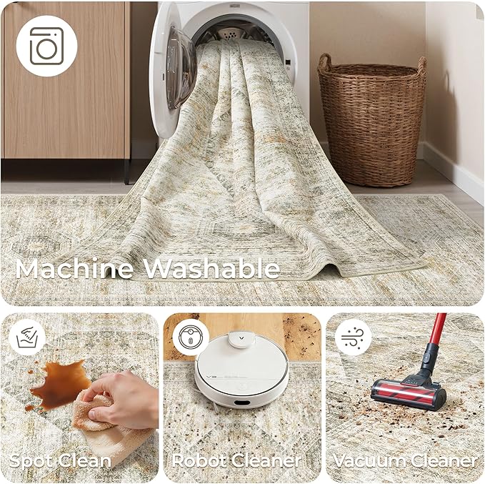 Washable Runner Rugs for Bedroom - 2x6 Runner Rug Non Slip, Ultra-Thin Entryway Runner, Soft Abstract Kitchen Runner for Hallway, Laundry, Bathroom, Indoor Door Mat(2'x6', Grey/Yellow)