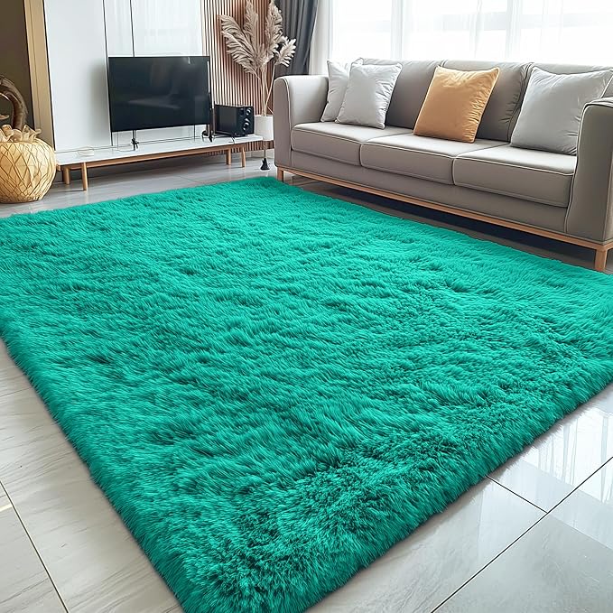 OLANLY 5x7 Machine Washable Large Area Rugs for Living Room, Bedroom, Soft Fluffy Shaggy Bedside Rug, Indoor Floor Carpet for Kids Girls and Boys, Dorms, Nursery, Home Decor Aesthetic, Teal Green