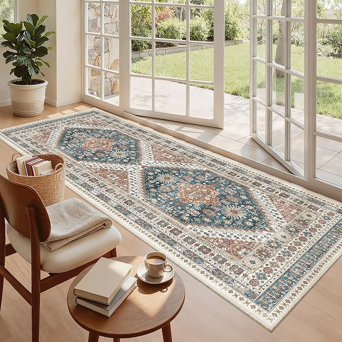 Madane Hallway Runner 3x8, Kitchen Rugs Washable Entryway Rug Vintage Kitchen Runners Non Slip Indoor Area Rug Farmhouse Carpet Runner for Bathroom Living Room Bedroom (3 X 8, Navy Blue)