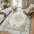 RELEANY Area Rugs 5'x8' Washable Non-Slip, Floral Vintage Distress Print Pattern Medallion Carpet for Living Room Bedroom Dining Room, Light Yellow Carbon Grey Orange