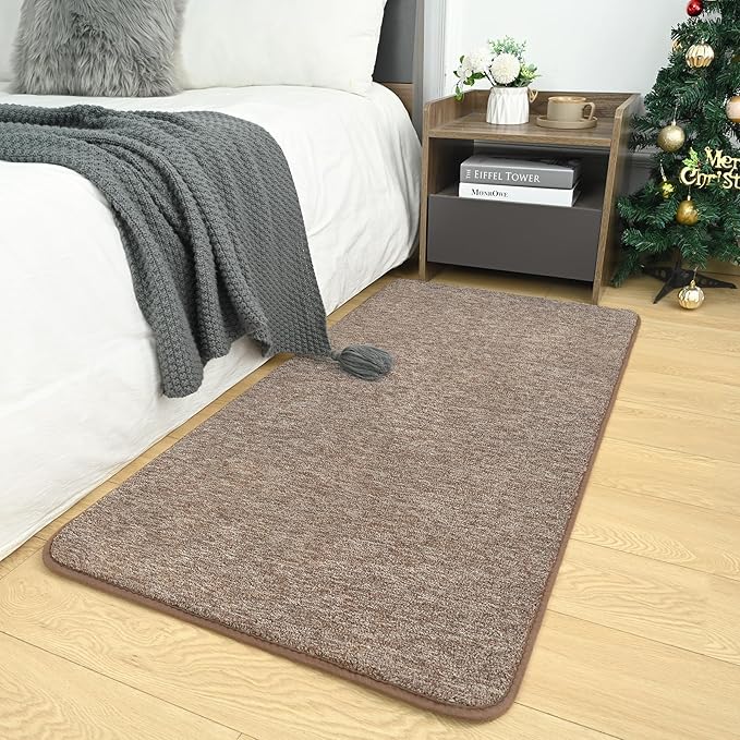 AROGAN Small Washable Area Rugs for Bedroom, 2×4 Runner Rug with Memory Foam for Hallway, Non Slip Fluffy Carpet Indoor Rug Runner for Kitchen, Bedside, Entryway Bathroom Home Decor, Matte Brown