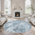 6x6 Blue/Grey Round Rug 6ft Living Room Circle Rug Vintage Round Area Rug Non Slip Indoor Carpet for Dining Room Bedroom
