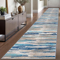 Lansny Modern Abstract Runner Rug 2.6x16, Blue Washable Long Kitchen Runner Non-Slip Soft Hallway Rug Runner Thin Print Faux Wool Carpet for Entryway Bedroom Laundry Room Indoor Home Decor