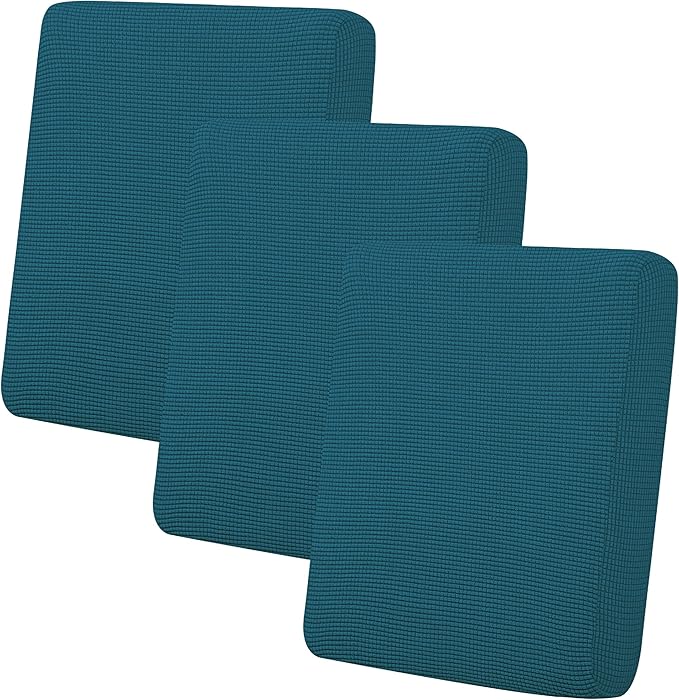 Easy-Going Stretch Individual Chair Couch Cushion Cover Sofa Cushion Furniture Protector Sofa slipcover Soft Flexibility with Elastic Bottom (3-Piece Sofa Cushion Cover, Peacock Blue)
