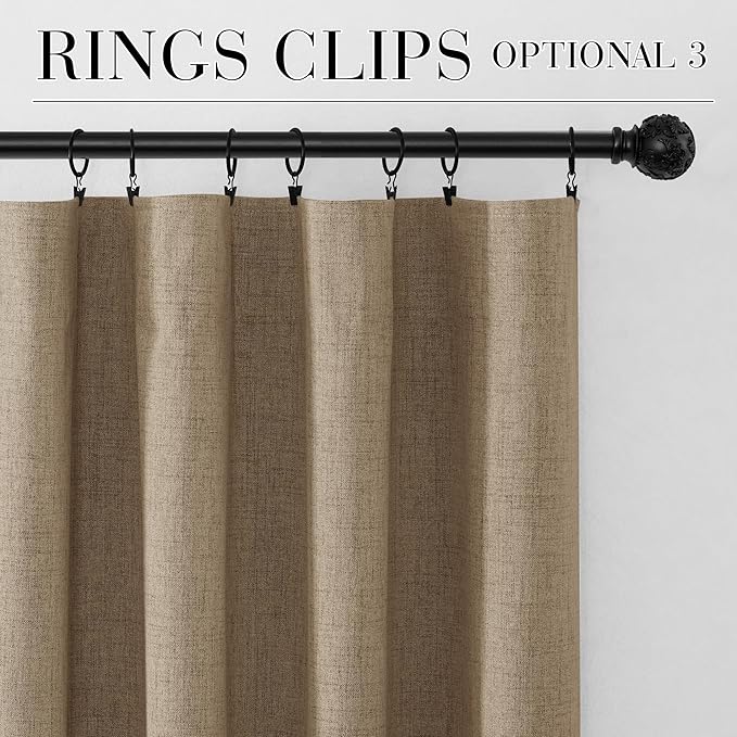 RYB HOME Burlap 100% Blackout Curtains 63 inch Long, Light Blacking & Thermal Insulated Curtains for Nursery/Bedroom/Boys'Room, Back Tab & Rod Pocket Window Treatment, W52 x L63, 2 Panels