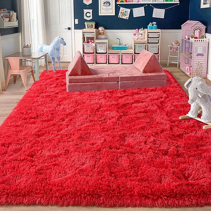 Rugs for Bedroom 4x6, Soft Shaggy Modern Shag Area Rug for Living Room, Upgrade Non-Slip Plush Fluffy Carpet for Kids Boys Girls Room Home Decor Aesthetic, Red