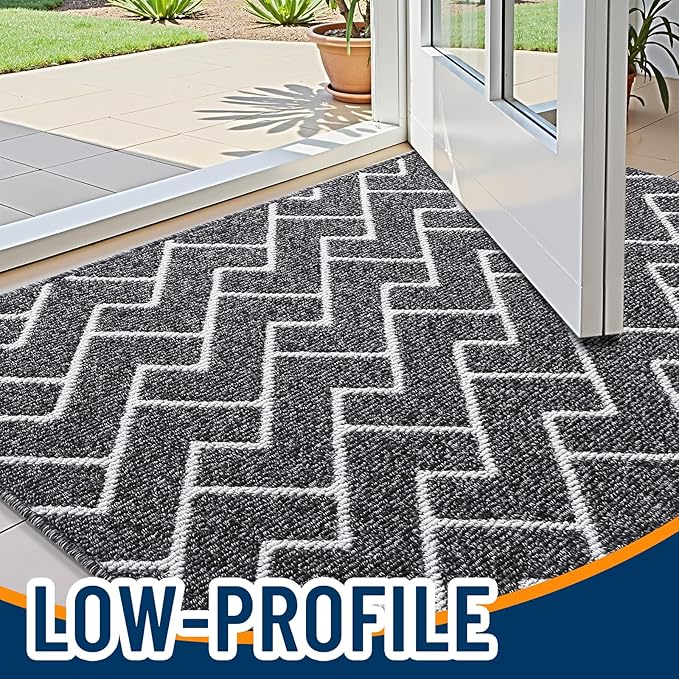 OLANLY Front Door Mat, Non-Slip Rubber Backing, Dirt Resistant and Absorbent, Washable, Easy to Clean Low-Profile Indoor Doormat for Back Door, Entryway, Inside Entrance, 71x47, Black