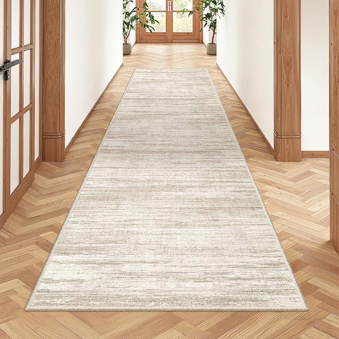 2x8 Runner Rug, Washable Runners for Hallways wirh Rubber Backing, Stain Resistant Kitchen Rug, Soft Thin Carpet Runner for Entrance, Bedroom, Living Room Indoor(2'x8', Brown/Beige)