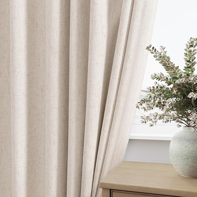 Guken 100% Blackout Curtains 40 Inch Wide by 84 Inch for Living Room Bedroom Back Tab Thermal Insulated Black Out Linen Drapes Room Darkening Window Curtains