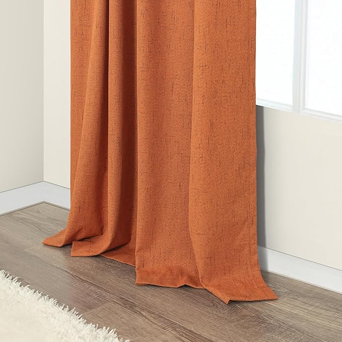 Pitalk Blackout Burnt Orange Curtain for Bedroom 96 Inch Length 2 Panels Back Tab Pocket Room Darkening Privacy Thermal Ochre Dark Orange Black Out Linen Drape for Living Room 52x96 Long Western Decor