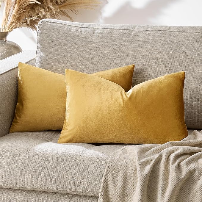 GIGIZAZA Golden Lumber Pillow Covers 12x20，Throw Velvet Decorative Cushion Pillow Covers for Couch Sofa Pack of 2