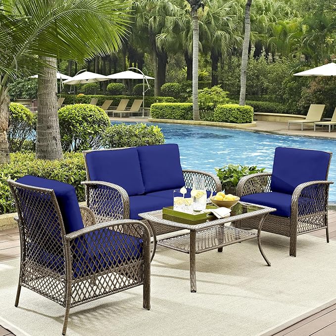 14Pcs Outdoor Cushion Covers, Patio Cushion Covers,Stretch Elastic Slipcovers, Replacement Washable & Reusable Furniture Protector for Patio Couch (Lake Blue,Cover Only)