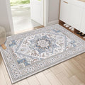 OPPODREAM Soft Throw Rugs 2x3, Small Neutral Washable Entryway Rugs 2 x 3 with Non Slip Backing, Low-Pile Faux Cashmere 2 x 3 Carpet, Cream White & Blue & Light Brown