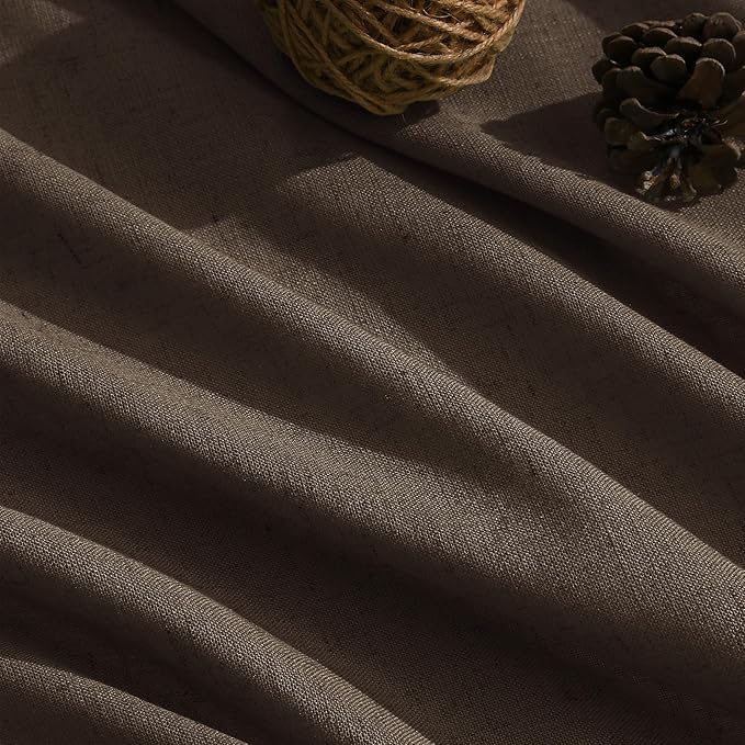 Extra Long Curtain Chocolate Morden Linen Blend Light Filtering Back Tab Curtains for Long Winodws 120 Inches Length, Semi Sheer Privacy Drapes for Living Room,52x120 inch, 2 Panels