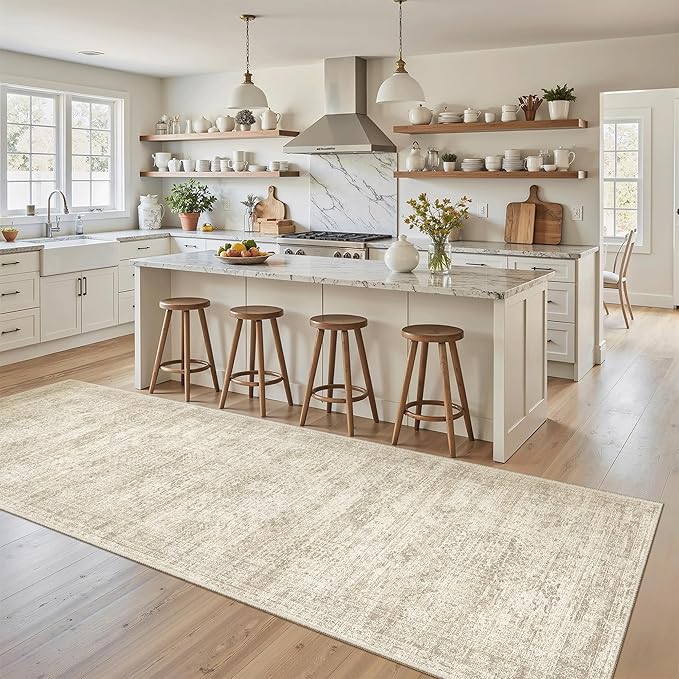 Runner Rug 3x8 Washable Non-Slip Hallway Runner Rugs for Kitchen Bathroom Laundry Room Beige Vintage Floor Carpet Runners for Hallways Entryway