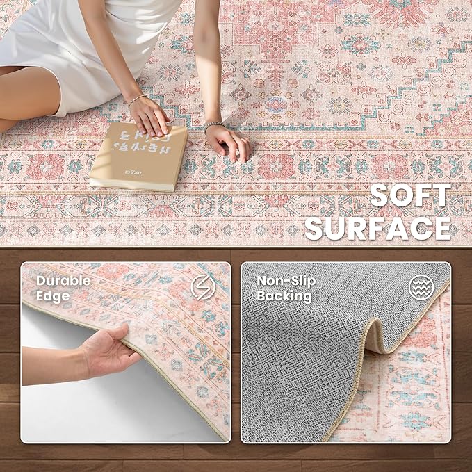zesthome Pink Rug - 5x7 Area Rugs for Bedroom, Stain Resistant Washable Rugs for Nursery Room, Living Room, Home Decor, Girls Rug (Pink/Blue,5'x7')